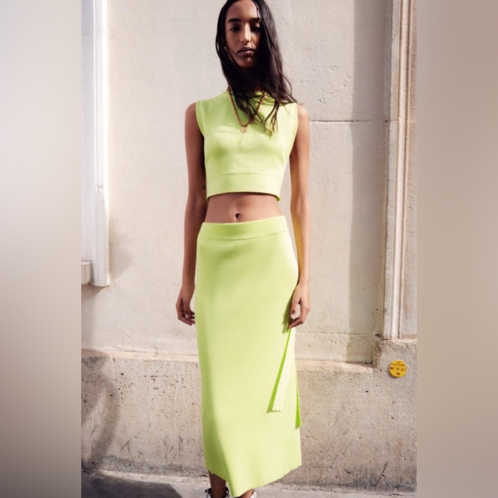 Zara Knit Skirt with Vent in neon green